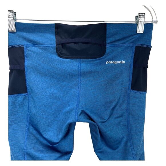 Patagonia Velocity Running Crop Capri Legging Sz MEDIUM Blue Black - Picture 5 of 9